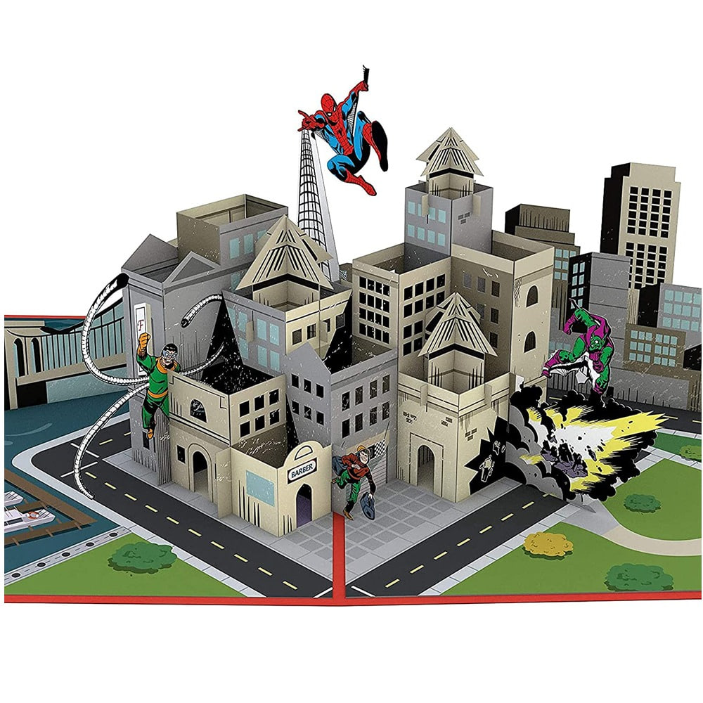 마블 스파이더맨 뉴욕 조감도 건물 디오라마 생일 축하 기념일 연하장 3D 팝업 편지 카드