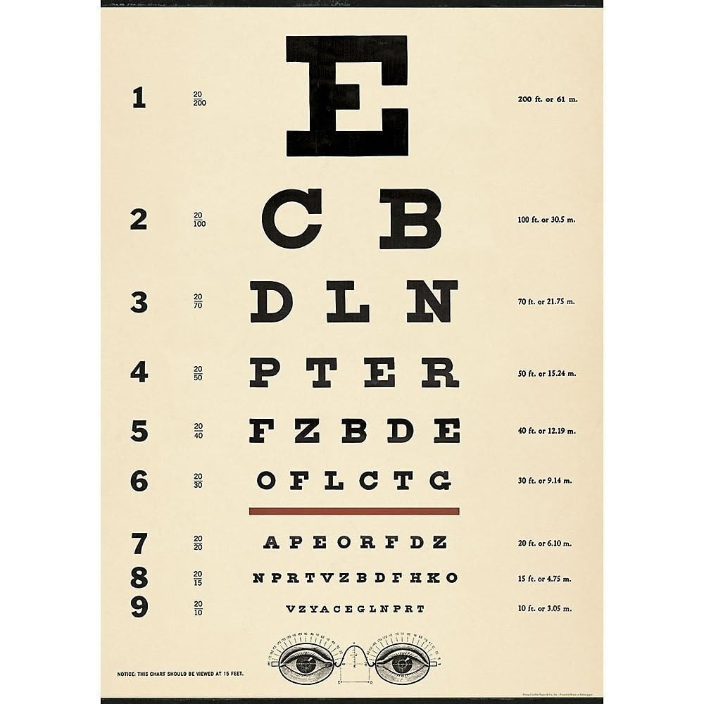 카발리니 페이퍼 시력검사 Eye Chart 빈티지 스타일 장식 포스터 20 x 28인치
